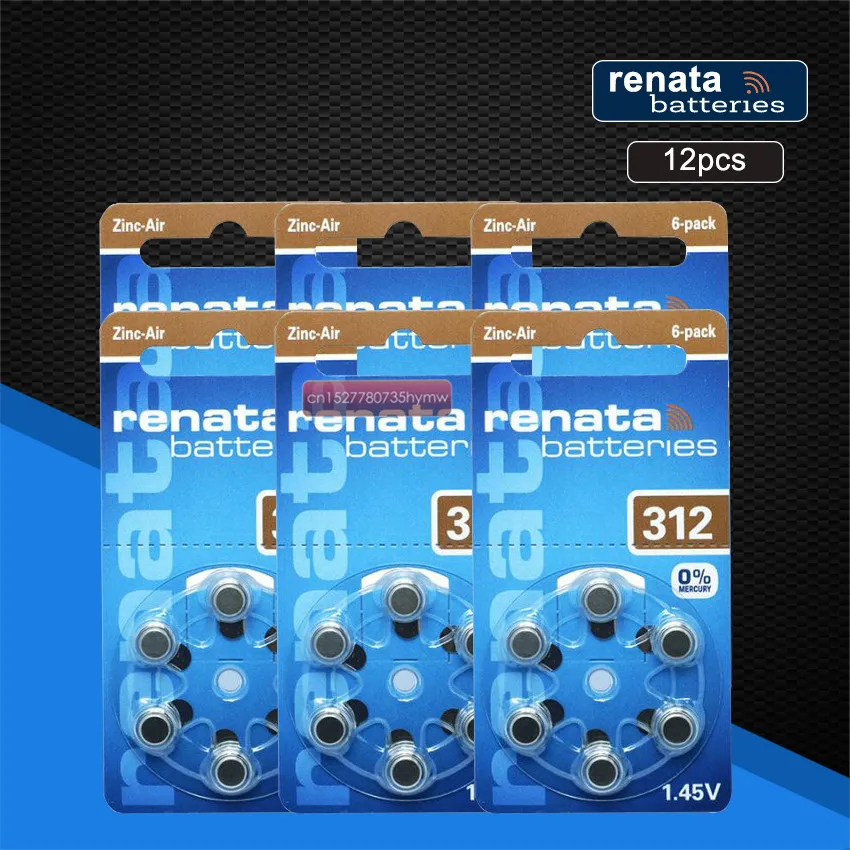 12 шт/2 упаковки Renata цинковые воздушные батареи Размер 312 P312 PR41 батареи слухового аппарата