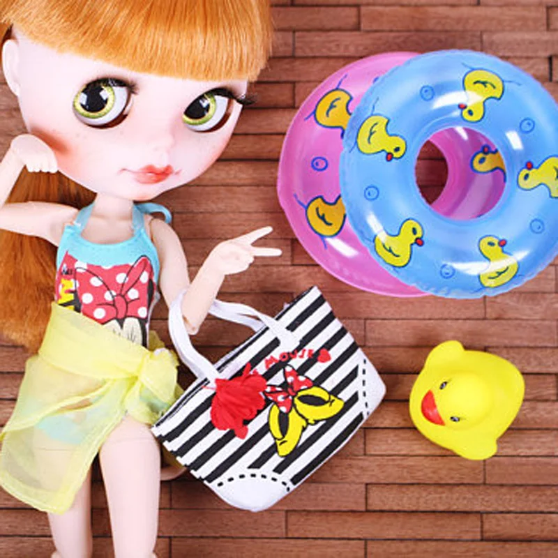 

1 Set Mini High Swimming Ring & Suit Bag Set Clothes for Blyth, Barbies, Licca, Pullip, Monster 1/6 Doll Accessories Girls Toy