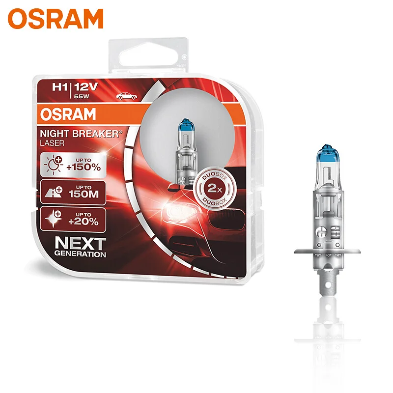 OSRAM Ночной выключатель лазер следующего поколения H1 12 В 55 Вт P14.5s Автомобильные фары Противотуманные фары+ 150 яркость 64150NL(Твин