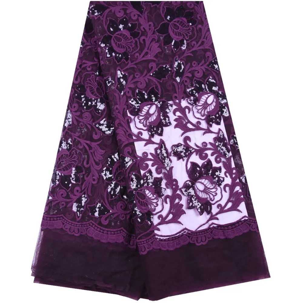 

Latest Dark Purple Embroidery Lace Fabric African Lace Fabric 2019 High Quality Lace Sequins French Net Tulle Lace Fabric S1611