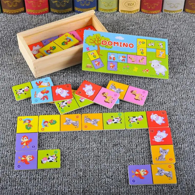 Useful Children's Wooden Toys Board Game High-grade Beech Wood Domino Solitaire Early Learning Cognitive Educational Animal | Игрушки и