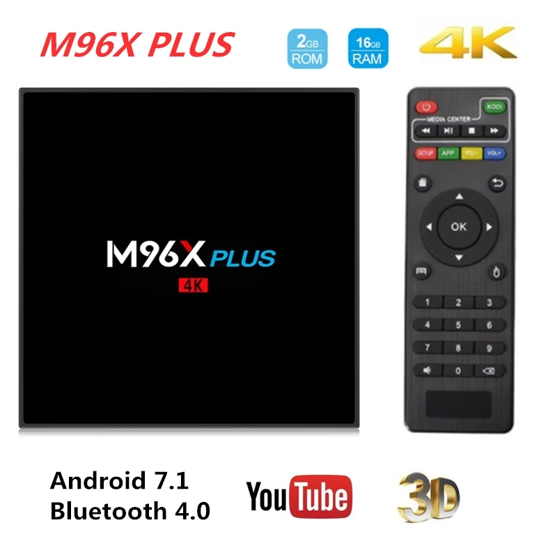 M96X плюс ТВ коробка Android7.1 коробке 2 ГБ/16 ГБ 4 К Box Amlogic S912 64 бит 8 ядер г + 5 Wi Fi BT4.0 LAN1000M
