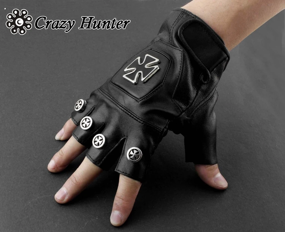 Punk Rocker Driving Motorcycle Chopper Cross Real Leather Fingerless