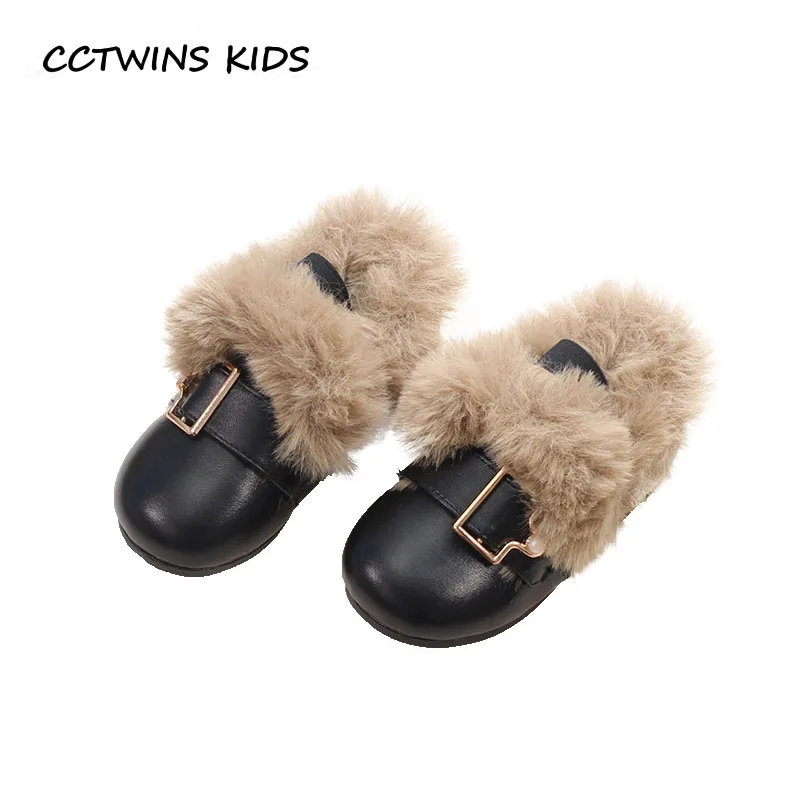 

CCTWINS KIDS 2018 Winter Children Fashion Slip On Shoe Baby Brand Warm Loafer Black Girl Pu Leather Flat Toddler GL2004