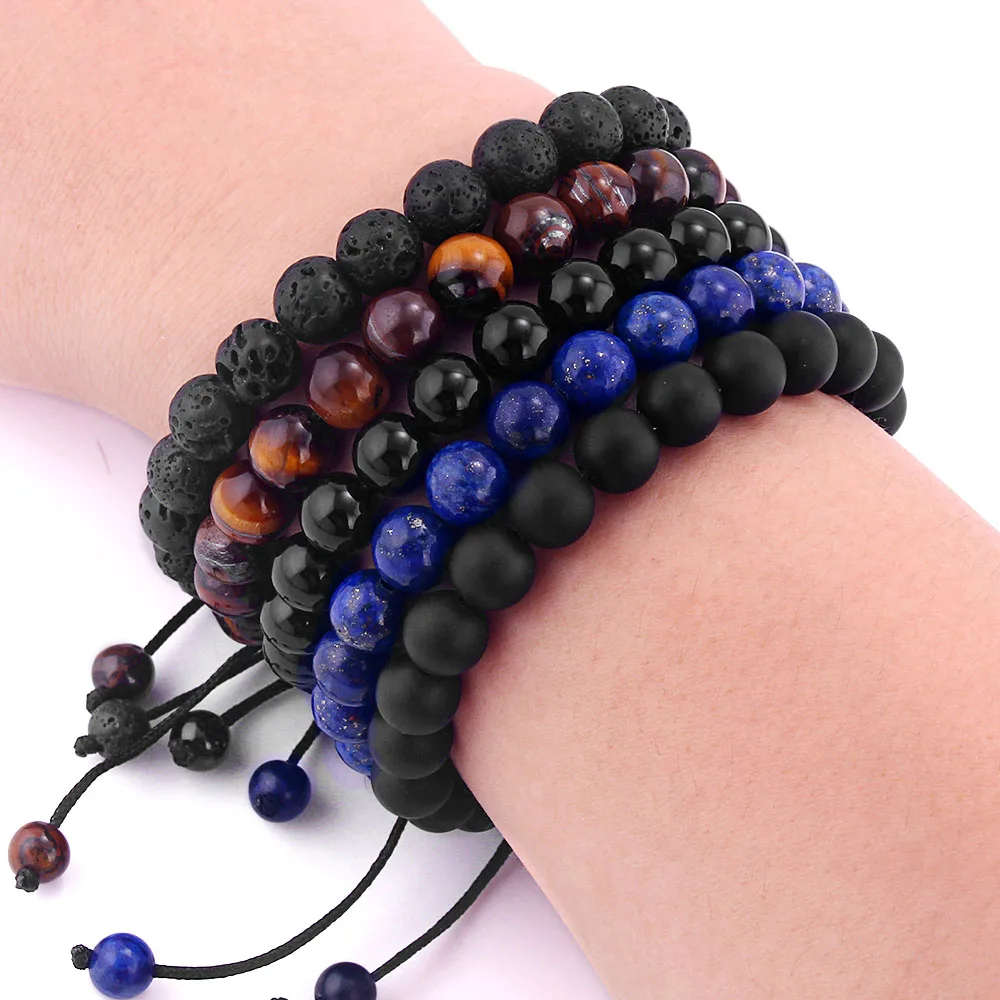 

1pcs Trendy 6 8mm Natural Volcanic Stone Beads Bracelets For Women Men Tiger Eye Lava Beaded Braided Hand String Bangle
