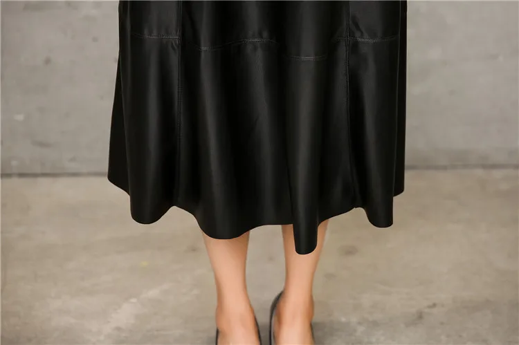 M-3XL Черная Женская кожаная юбка модная однотонная тонкая до колена Женская плиссированная юбка Осенняя новая юбка с высокой талией из искусственной кожи