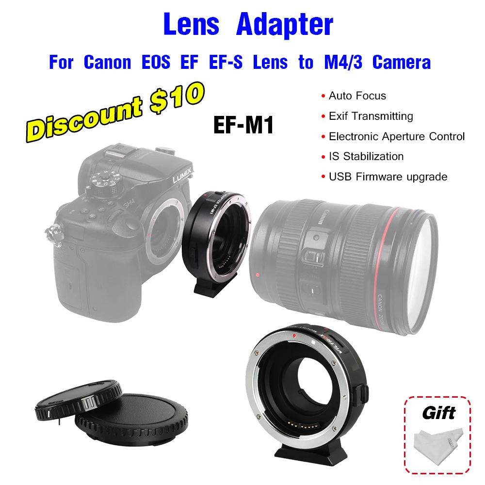 Viltrox EF-M1 адаптер объектива для Canon EOS EF EF-S объектив M4/3 камеры SLR Olympus Panasonic GH85GK |