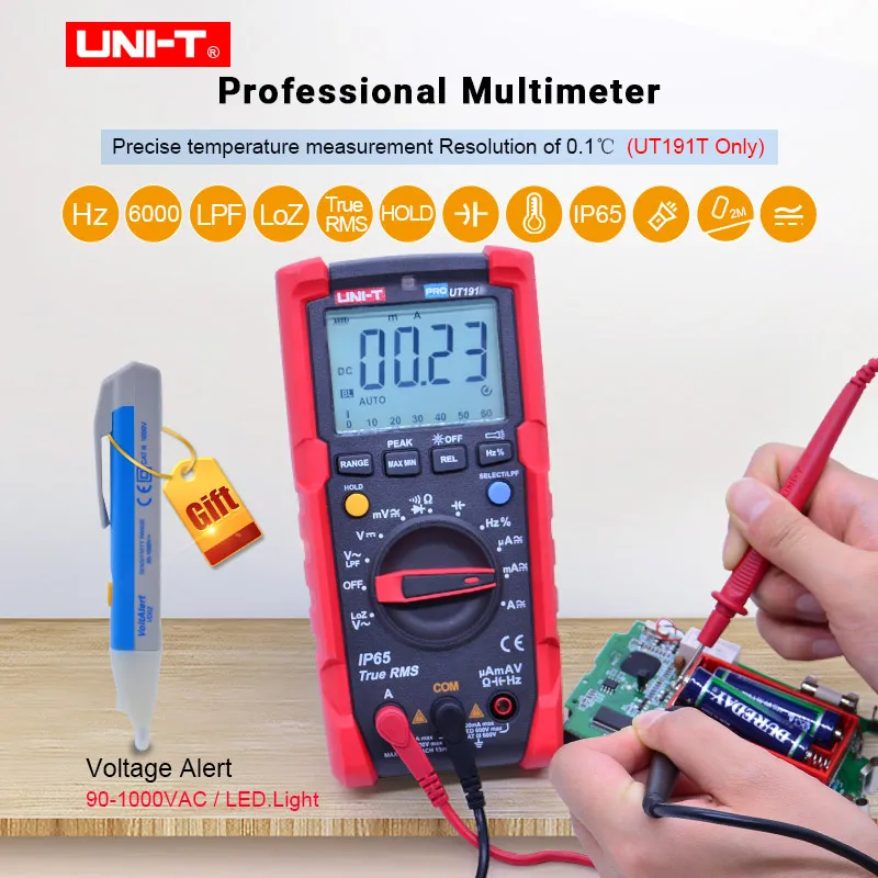 

Professional Digital Multimeter UNI-T UT191E/T True RMS AC DC Voltage Ampere Ohm Meter,IP65 waterproof/dustproof,ACV LPF/LoZ ACV