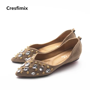 

Cresfimix women fashion spring & summer slip on comfortable crystal flat shoes lady casual street stylish black shoes soft shoes