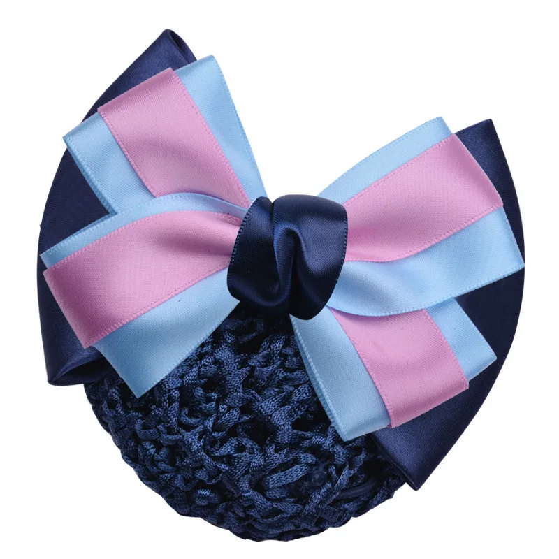 Professional Woman Big Ribbon Bow Hair Bun Net Formal Snood