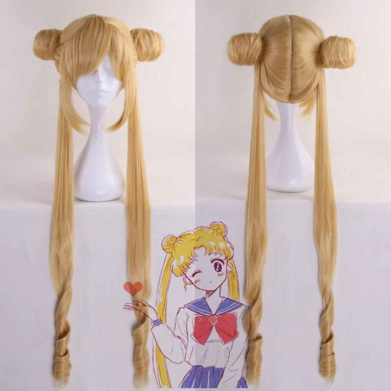 

120cm Long Curly Golden Tsukino Usagi Sailor Moon Synthetic Cosplay Hair Wigs Heat Resistance + Free wig Cap