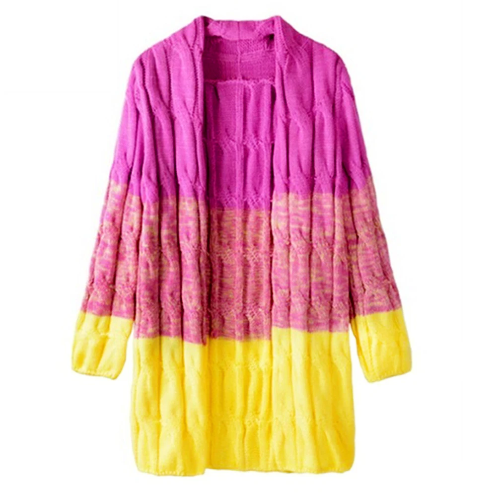 

Autumn Winter Women New Fashion Fade Color Long Cardigan Casual Girls Twist Sweater Top
