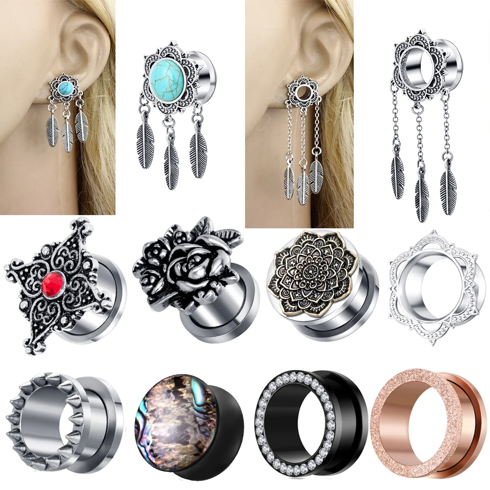 

TIANCIFBYJS 2PCS Plugs and Tunnels Glitter Screw Rose Gold Ear Gauges Plug Piercing Stretcher Expander Body Piercing Dangle