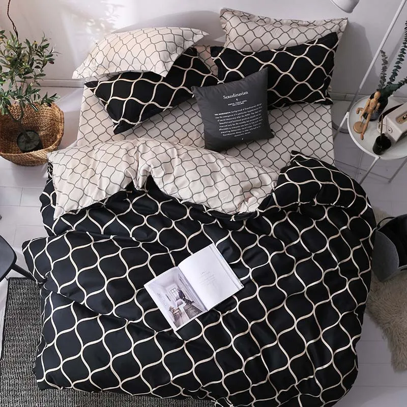 Роскошные постельные принадлежности набор пододеяльников наборы 3 шт. мрамор супер размер один Ласточка королева черный одеяло постельное белье хлопок дизайнер - Цвет: Gold grid