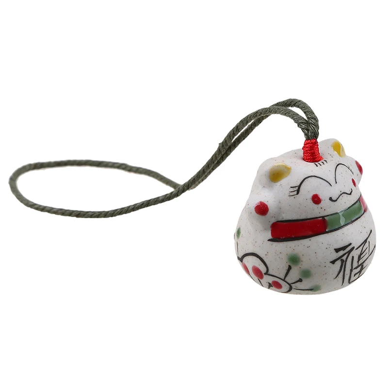 

WCIC Hanging Lucky Cat Wind Chimes Car Ornament Miniature Figurine Ceramic Wind Chime Ceramic Windchimes Pendant with Bell