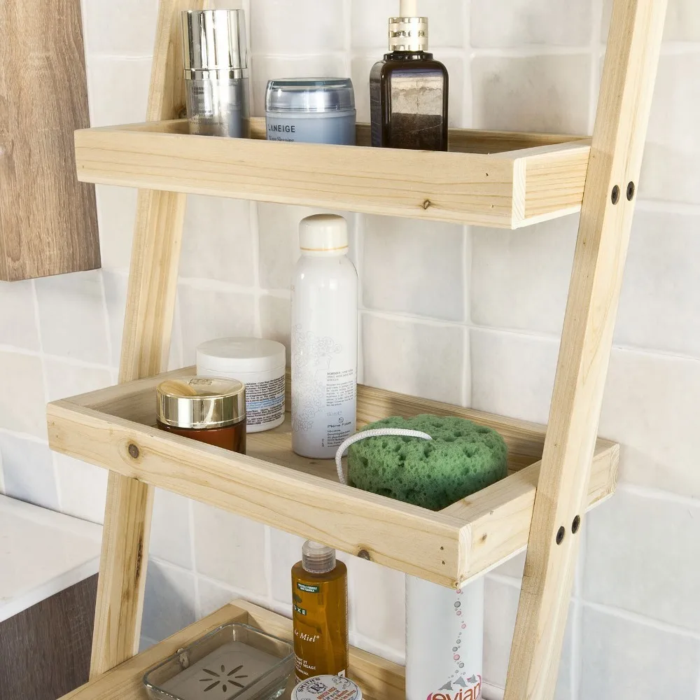 SoBuy FRG160-N, Bathroom Storage Ladder Shelf with 3 Storage Shelves &1 Removable Laundry Basket