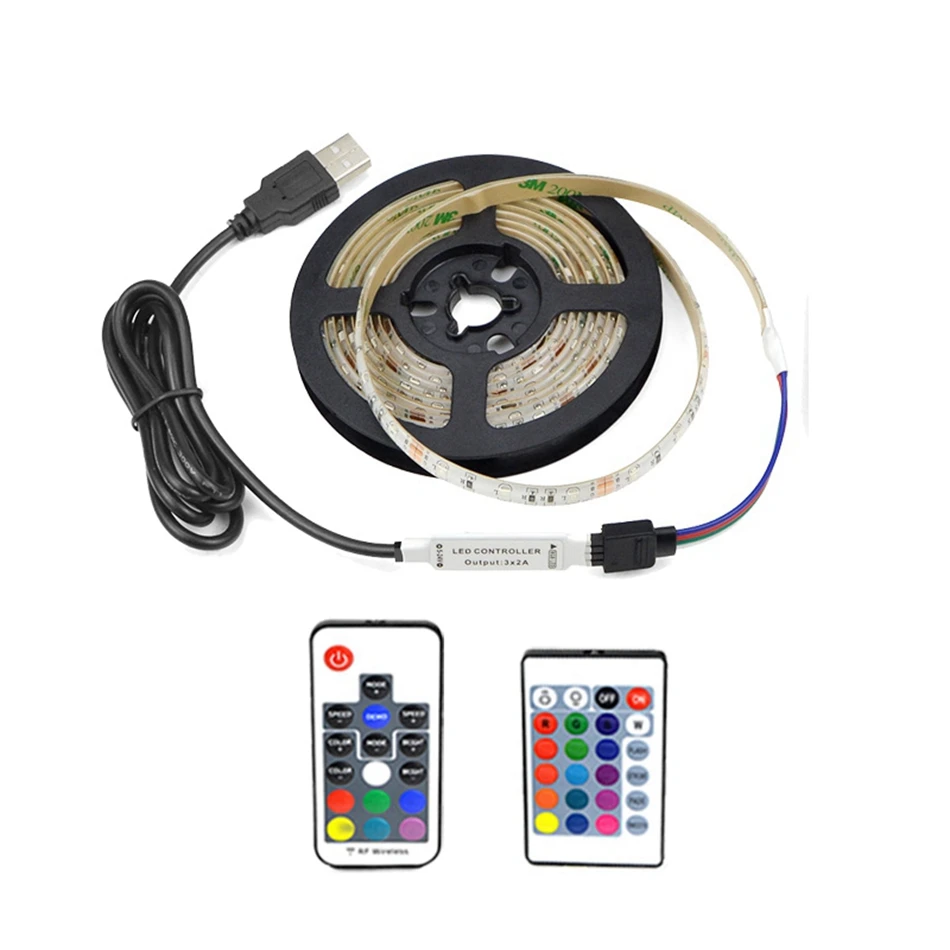 3528 Светодиодная лента USB, светильник, 5 В, изменяющая цвет, лента, водонепроницаемая, белая/теплая, 1 м, 2 м, 3 м, 4 м, 5 м, RGB, RF или IR контроллер, сделай сам
