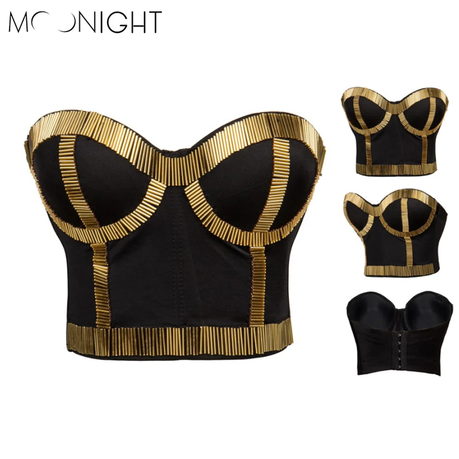 MOONIGHT Sexy Steampunk Corset And Bustier Gothic Overbust Bustier Top With Sequined Gold and Silver Bustiers & Corsets