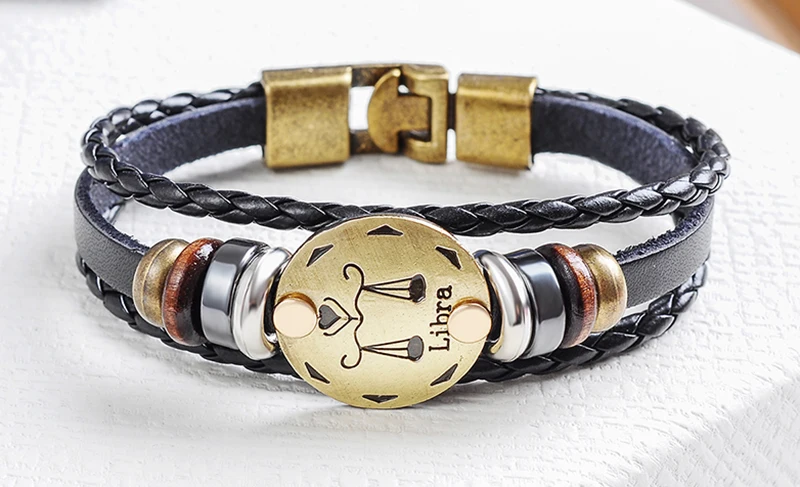 12 Zodiac Signs Cuff Leather Bracelet Men Femme Charms For Women Jewelry Couple Lovers Fits For Original Bracelets & Bangles 1