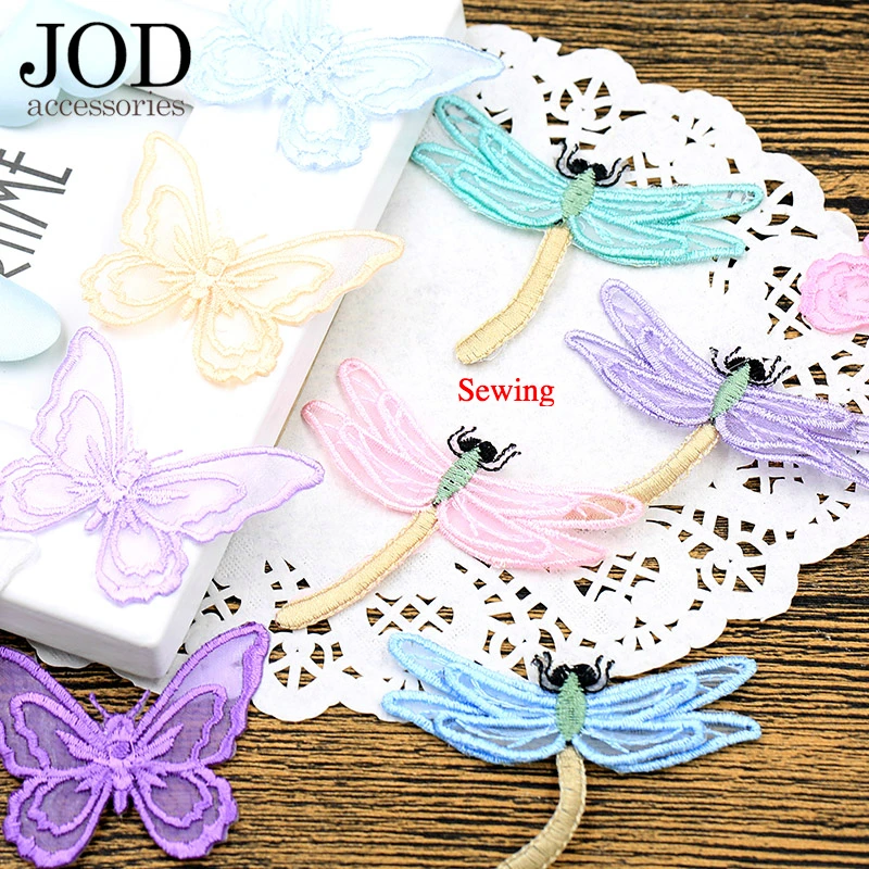 

JOD Butterfly Dragonfly Eugen Gauze Lace Cloth Embroidery Patch for Clothing Skirt Sewing Applique Stickers for Clothes Thermo