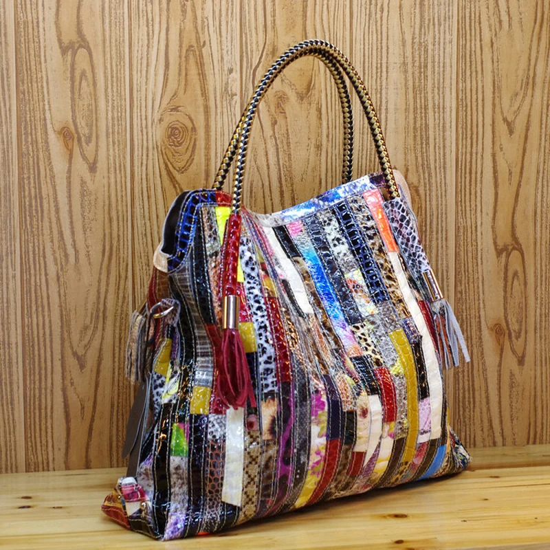 iPinee Real Cow Leather Bags For Women Brands Cowhide Paillette Genuine Leather Handbags Snake Messenger Bag Luxury Tote 2