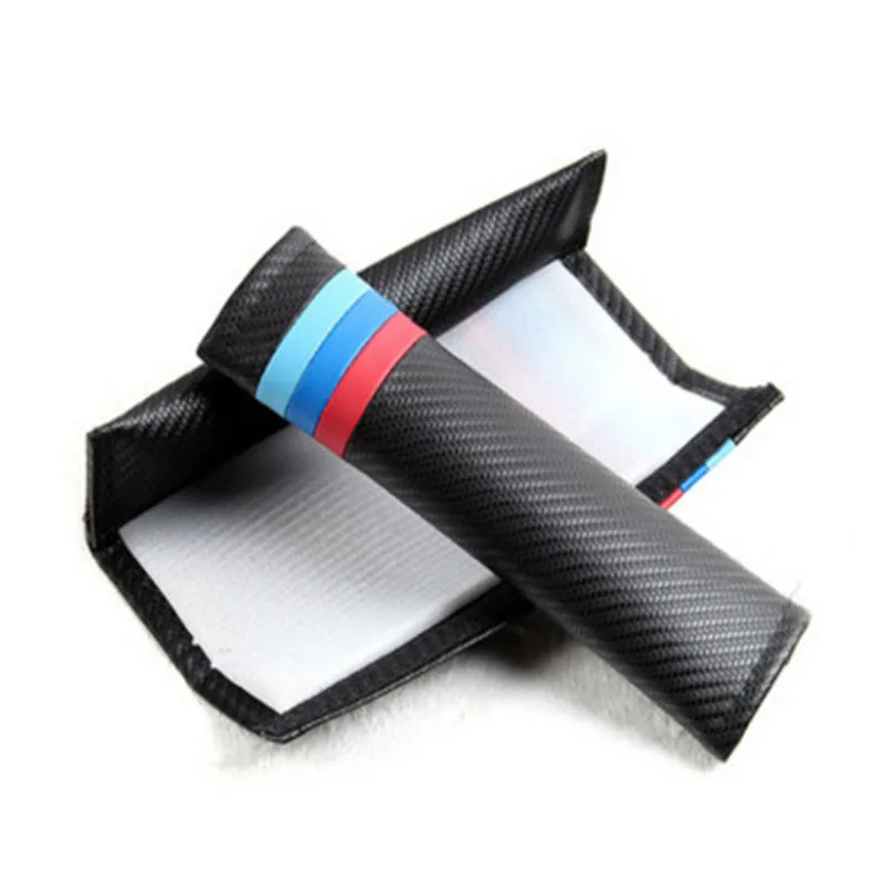 Suitable for BMW BMW Car Seat Belt Jacket M Color Sports Modification Carbon Fiber Leather Belt Shoulder Cover - Название цвета: Черный