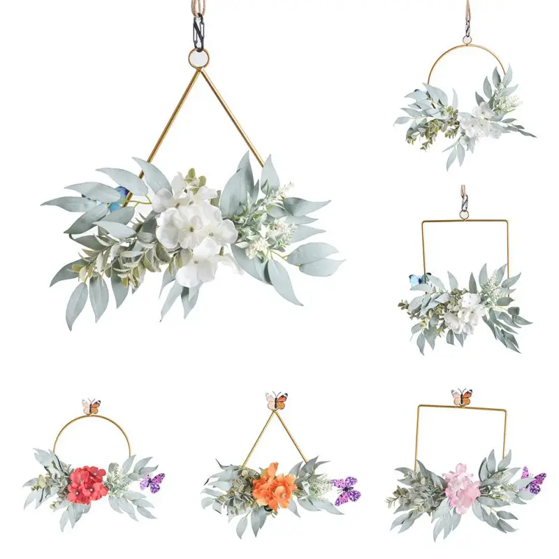 

Wall Hanging Garland Decoration For Home Wedding Wrought Iron Geometric Wreaths Party Artificial Silk Flower Decoration