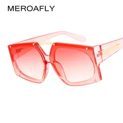 Meroafly модные квадратные солнцезащитные очки Для женщин Брендовая Дизайнерская обувь в стиле ретро с заклепками Для мужчин солнцезащитные