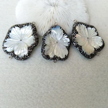 

5Pcs Shell Flower Pendants Pave Rhinestone Bead connector Charms For Making Necklaces Jewelry findings CT265