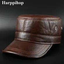 Winter thermal 2017 genuine leather hat male cap cadet cap male military hat cowhide leather cap cowhide baseball cap male autumn and winter genuine leather hat thermal thickening male cotton earmuffs winter hat