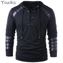Yozihis Мужская мода искусственная кожа на шнуровке Толстовка для бойфренда стиль шнурок Толстовка пуловер толстовка с длинными рукавами