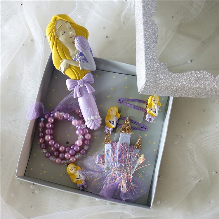 Дисней Русалка Гребешок для детей подарочная коробка длинные волосы Принцесса Шпилька жемчужный браслет набор подарок#1004 - Цвет: princess02