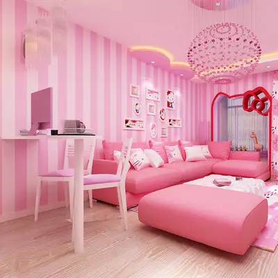 us $35.9 |girl bedroom background wallpaper pvc pink child room wallpaper  pink striped wallpaper for kids room papel de parede infantil-in wallpapers