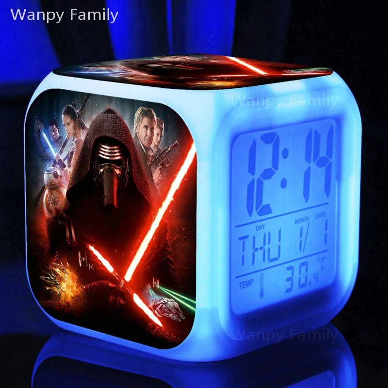 [Wanpy family] Будильник Звездные войны для детской комнаты Прикроватная тумбочка для спальни настольная меняющая цвет цифровой будильник