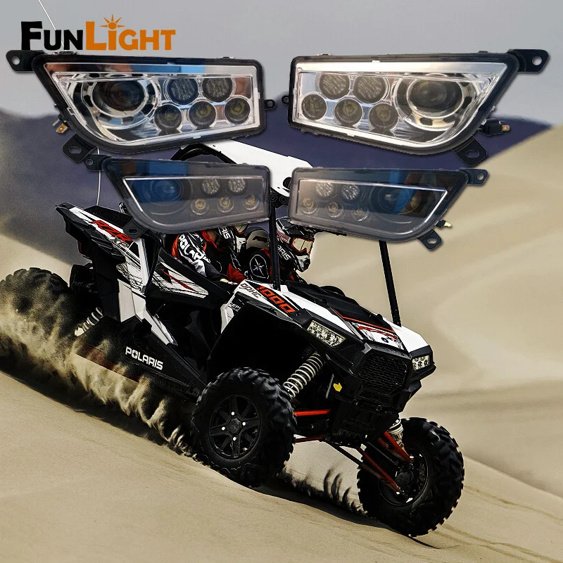 Black&Chrome Left and Right Auto Accessories ATV LED Headlight Kit for UTV 14 15 Polaris RZR 4 XP 1000 RZR RZR 900