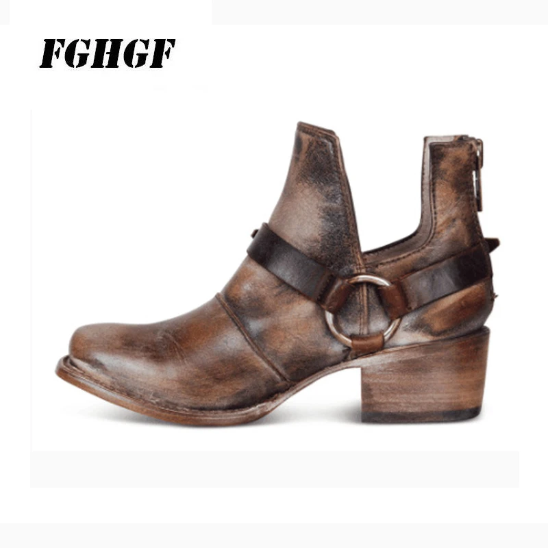 

Year autumn new personality ring design zipper do old style European and American style heel women with single shoes 40-43