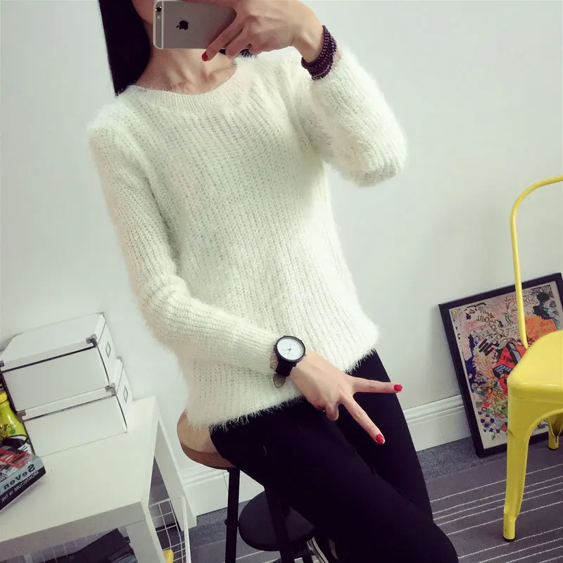 Хит, осенне-зимний женский свитер с круглым вырезом, женский свободный пуловер, Повседневный свитер, дешево, опт, SW318 - Цвет: White