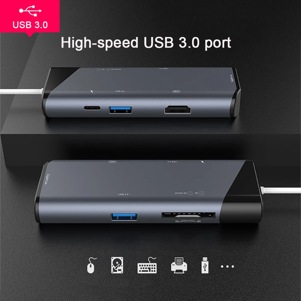 7 в 1 USB C концентратор USB-C HDMI 4K Gigabit Ethernet Rj45 адаптер USB 3,1 SD/TF кард-ридер PD для MacBook Pro iPad type C концентратор Hdmi