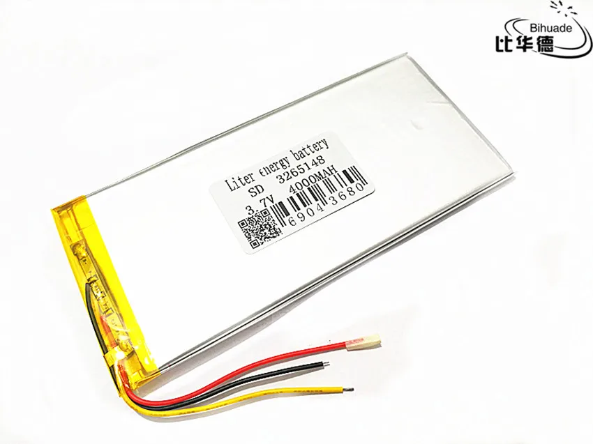 3 линии литиевая батарея 3,7 V, 4000 mAH, 3265148 полимерный литий-ионный/литий-ионный аккумулятор для игрушки, POWER BANK, gps, mp3, mp4