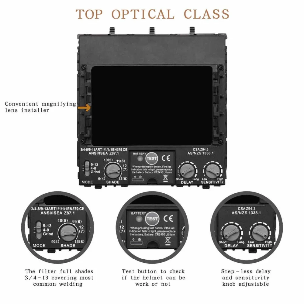 Сварочный шлем высшего оптического класса 1111 полный оттенок 3-13 Область обзора 100x65 мм Сварочная маска
