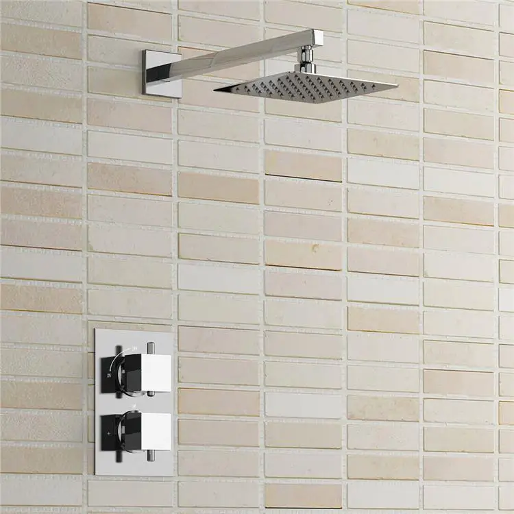 

8" Square Ultra Thin Concealed Modern Bathroom Thermostatic Shower Mixer Valve Shower Set