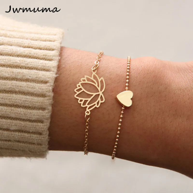 New Simple Female Personality Hollow Lotus Gold Bracelets Christmas Bangle Gift for Women