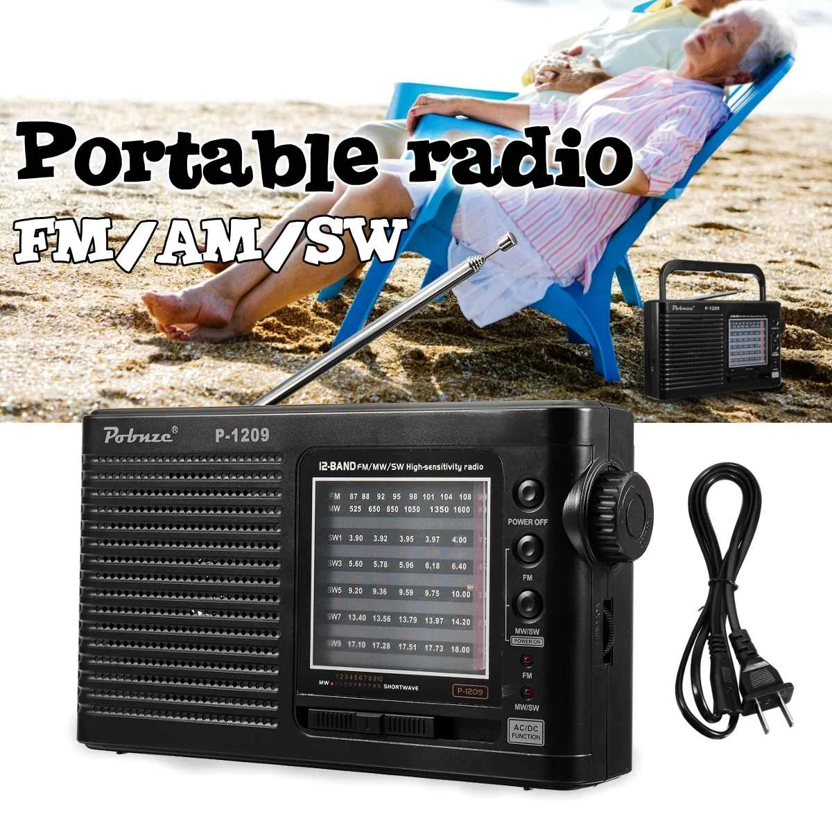 

Portable Full World Bands Radio AM FM SW Receiver Speaker Telescopic Antenna Jack Radio Recorder