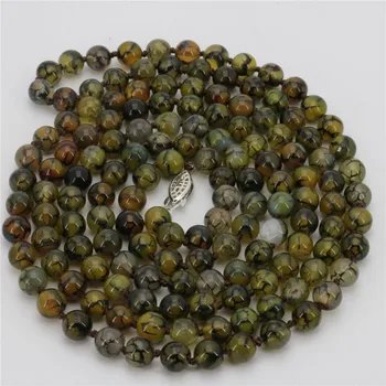 

Hot 8mm Yellow stripe Onyx Multi-storey Necklace Round Beads Knotted Each Beads Single 54inch wholesale Charming Beautiful wj405