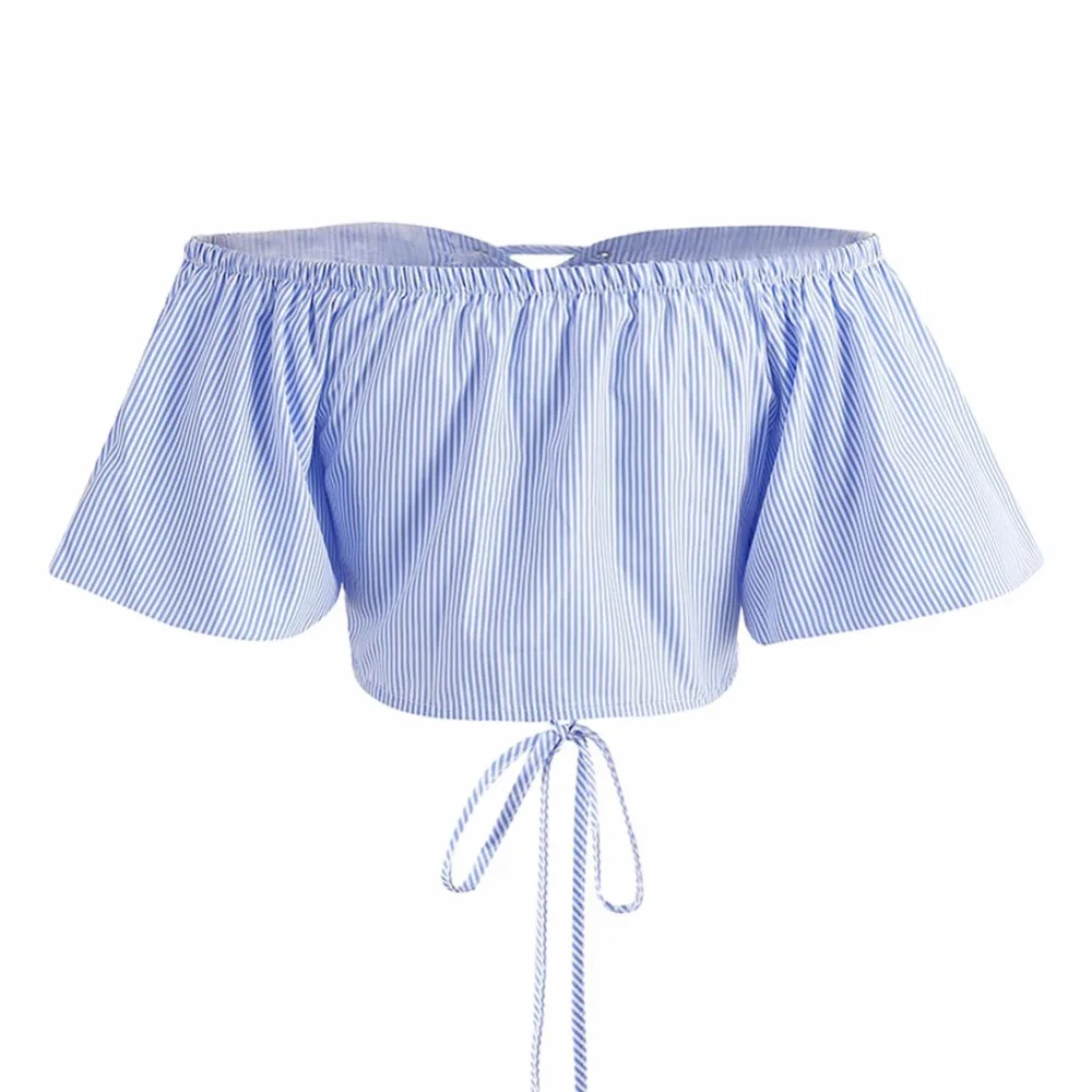 Hollow Out Off Shoulder Bow Short Flare Sleeve Tank Crop Top_3