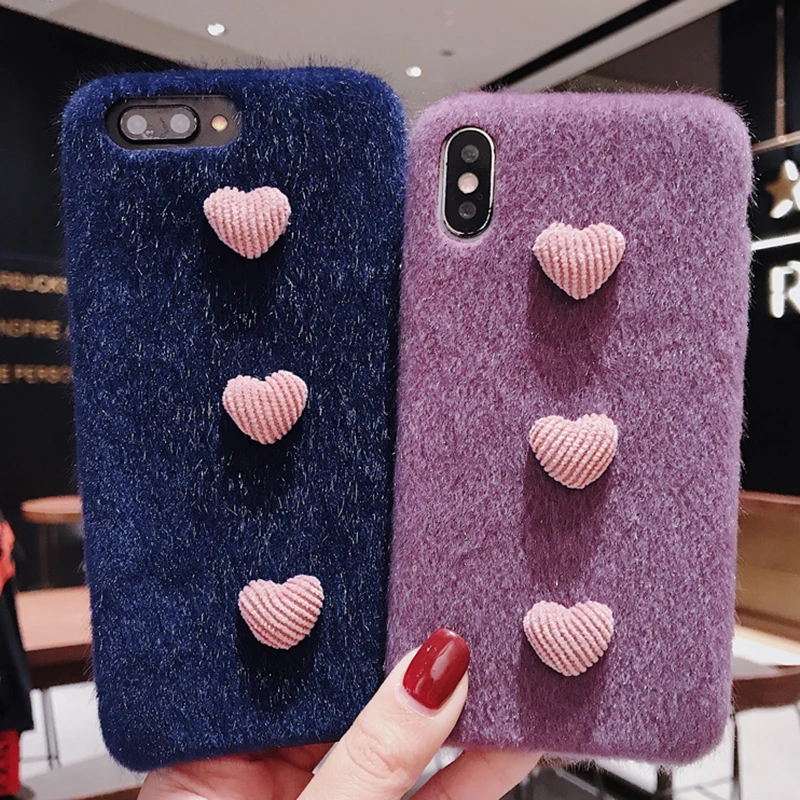 Теплый вельветовый плюшевый чехол 3D love heart для iphone X XS Max XR мягкий силиконовый