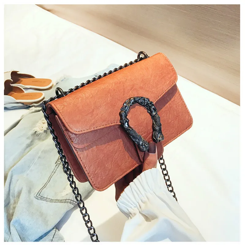 

Square Woman Crossbody Bags 2019 Small Snake Lock Shoulder Bags Chain cheap Flap PU Leather Fashion Women's Messenger Bags