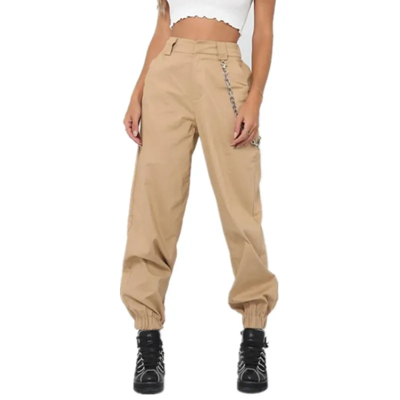

Women Harem Pants High Waist Zipper Loose Chain Long Trousers Punk Style Ladies Hippy Pant Femme