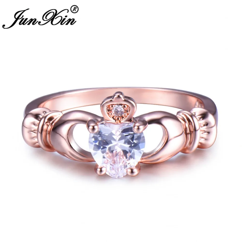 Junxin белое сердце Цирконий Promise Ring claddagh Свадебные Кольца для Для женщин Мода розовое золото Заполненные уникальные ювелирные изделия