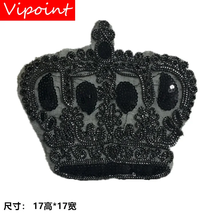 

VIPOINT embroidery Sequins big crown patches black patches badges applique patches for clothing LS-95